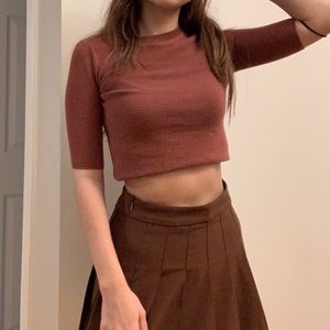 Korean Boutique Brown Ribbed Top